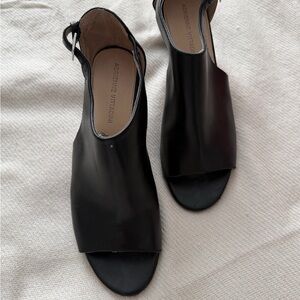 Adrienne Vittadini Black Open-Toe Leather Slingback Mules
